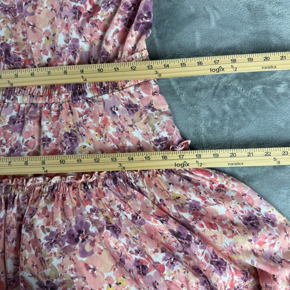 Dear John Pink‎ Floral Tiered Mini Dress XS Smocked Cottagecore - Picture 12 of 16